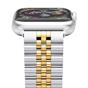 Wolait Compatible with Apple Watch Ultra 2 Band 49mm 46mm 45mm 44mm 42mm,Stainless Steel Heavy Band with Butterfly Folding Clasp Link Bracelet for iWatch Ultra Series 10/9/ 8/7/6Men,Silver/Gold