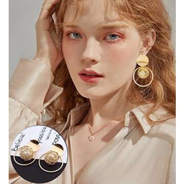 Jewdreamer 16 Pairs Gold Geometric Dangle Earrings Set