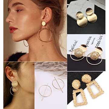 Jewdreamer 16 Pairs Gold Geometric Dangle Earrings Set
