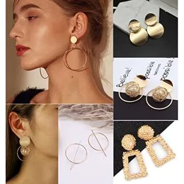 Jewdreamer 16 Pairs Gold Geometric Dangle Earrings Set