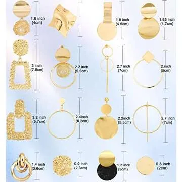 Jewdreamer 16 Pairs Gold Geometric Dangle Earrings Set