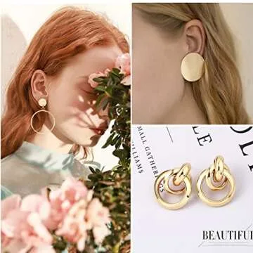 Jewdreamer 16 Pairs Gold Geometric Dangle Earrings Set
