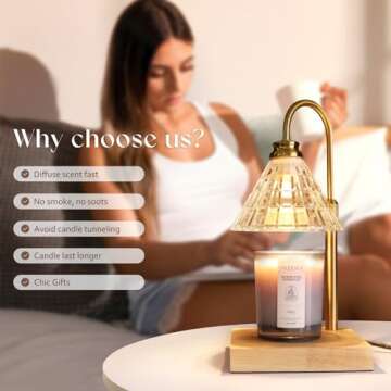 Dorillo Candle Warmer Lamp, 2/4/8 Hours Timer, Dimmable Candle Melting Lamp, Compatible with Jar Candle Scented, Home Decor Aesthetic, Gift for Women, Glass Lampshade, Wood Base, Gold