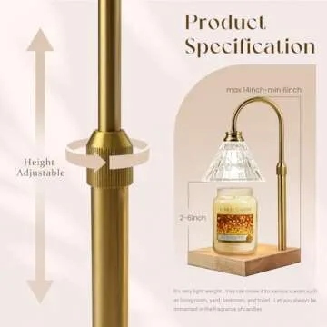 Dorillo Candle Warmer Lamp, 2/4/8 Hours Timer, Dimmable Candle Melting Lamp, Compatible with Jar Candle Scented, Home Decor Aesthetic, Gift for Women, Glass Lampshade, Wood Base, Gold