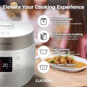 CUCKOO CRP-ST0609FW 6-Cup (Uncooked) / 12-Cup (Cooked) Twin Pressure Rice Cooker & Warmer with Nonstick Inner Pot, 16 Menu Options, 3 Voice Guide, Auto Clean (White)