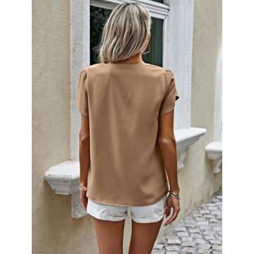 PRETTYGARDEN Chiffon Blouses for Women 2025 Spring Short Sleeve Pearl Office Shirt Dressy Casual Bus...