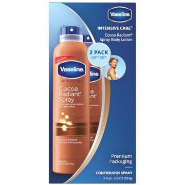 Vaseline Cocoa Radiant Spray 2-Pack for Dry Skin + Vaseline Lip Therapy Cocoa Butter Lip Balm (3 Pie...