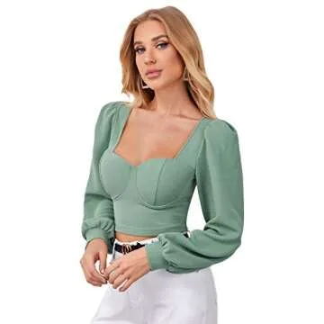 Elegant Sweetheart Neck Lantern Sleeve Blouse for Women