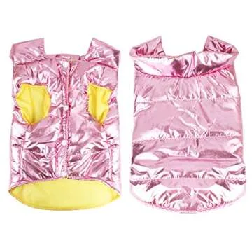 Idepet Dog Puppy Winter Coat Pet Cat Cute Warm Outfit Vest Cloth Apparel Doggy Cold Weather Jacket Hoodie for Chihuahua Teddy Poodles Pomeranian (L, Pink)