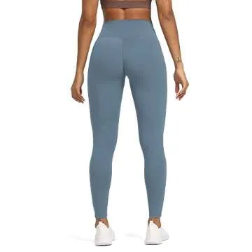 Aoxjox High Waisted Workout Leggings for Women Tummy Control High Rise Scrunch Buttery Soft Scarlett Yoga Pants 27" (Steel Blue, Small)