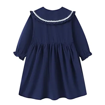 HILEELANG Girls Navy Long Sleeve Dress Comfortable Playwear