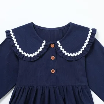 HILEELANG Girls Navy Long Sleeve Dress Comfortable Playwear