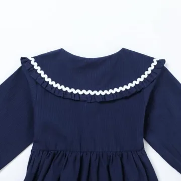 HILEELANG Girls Navy Long Sleeve Dress Comfortable Playwear