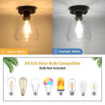 2-Pack Modern Industrial Semi Flush Mount Ceiling Light with Clear Glass Shade, Black Farmhouse Ceiling Light Fixtures for Hallway Bedroom Porch Kitchen Corridor, E26 Socket, Bulbs Not Included