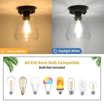 2-Pack Modern Industrial Semi Flush Mount Ceiling Light with Clear Glass Shade, Black Farmhouse Ceiling Light Fixtures for Hallway Bedroom Porch Kitchen Corridor, E26 Socket, Bulbs Not Included