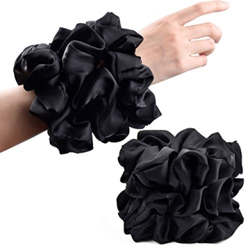 CEELGON Black Silk Oversized Hair Scrunchies 6 Pack