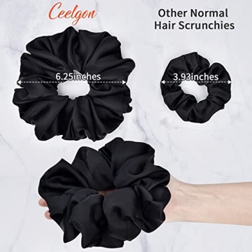 CEELGON Black Silk Oversized Hair Scrunchies 6 Pack