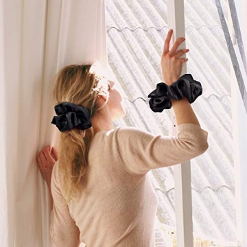 CEELGON Black Silk Oversized Hair Scrunchies 6 Pack