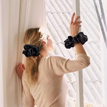 CEELGON Black Silk Oversized Hair Scrunchies 6 Pack