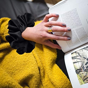 CEELGON Black Silk Oversized Hair Scrunchies 6 Pack