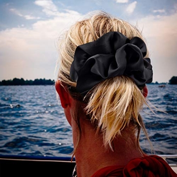 CEELGON Black Silk Oversized Hair Scrunchies 6 Pack