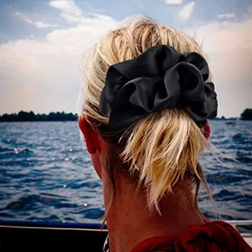 CEELGON Black Silk Oversized Hair Scrunchies 6 Pack