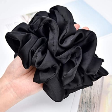 CEELGON Black Silk Oversized Hair Scrunchies 6 Pack