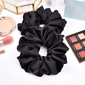 CEELGON Black Silk Oversized Hair Scrunchies 6 Pack