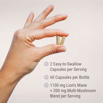 Live Conscious Lions Mane Mushroom Supplement Capsules for Brain Support w/Lion's Mane, Cordyceps, Reishi, and Turkey Tail Mushrooms - Cognitive Memory Supplement for Brain (2-Pack)