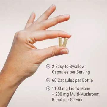 Live Conscious Lions Mane Mushroom Supplement Capsules for Brain Support w/Lion's Mane, Cordyceps, Reishi, and Turkey Tail Mushrooms - Cognitive Memory Supplement for Brain (2-Pack)