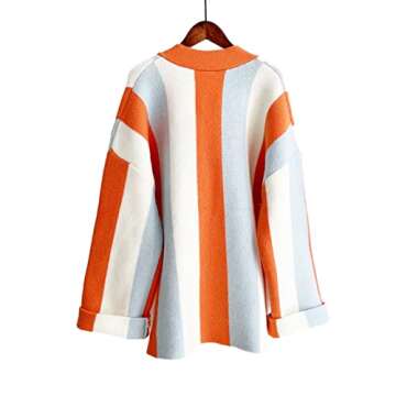 Xaspee Winter Long Sleeve Cable Knitted Color Block Boho Striped Sweater Cardigans Chunky Rainbow Sweater for Women (One Size, Rainbow Orange)