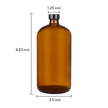 yarlung 3 Pack 32 Oz Amber Glass Bottles with Tight Seal Caps, Brown Glass Bottles Boston Round Apothecary Jars for Secondary Fermentation, Storing Kombucha, Kefir, Home Brewing