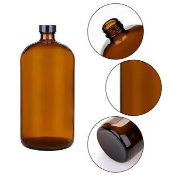 yarlung 3 Pack 32 Oz Amber Glass Bottles with Tight Seal Caps, Brown Glass Bottles Boston Round Apothecary Jars for Secondary Fermentation, Storing Kombucha, Kefir, Home Brewing