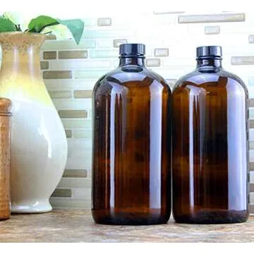 yarlung 3 Pack 32 Oz Amber Glass Bottles with Tight Seal Caps, Brown Glass Bottles Boston Round Apothecary Jars for Secondary Fermentation, Storing Kombucha, Kefir, Home Brewing