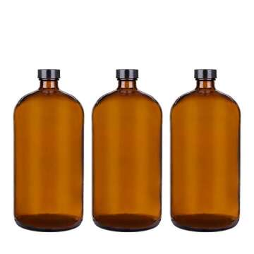 yarlung 3 Pack 32 Oz Amber Glass Bottles with Tight Seal Caps, Brown Glass Bottles Boston Round Apothecary Jars for Secondary Fermentation, Storing Kombucha, Kefir, Home Brewing