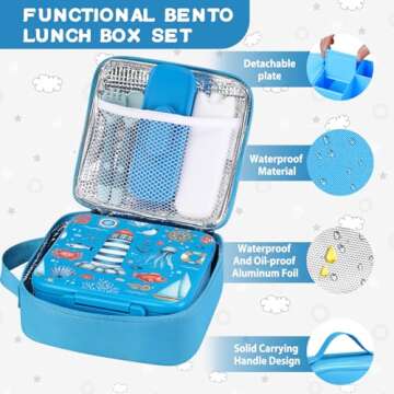 MAISON HUIS Kids Bento Lunch Box Set With 8oz Soup Thermo, Leakproof Lunch Containers with 5 Compart...