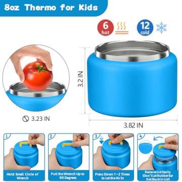 MAISON HUIS Kids Bento Lunch Box Set With 8oz Soup Thermo, Leakproof Lunch Containers with 5 Compartment, Thermo Hot Food Jar and Insulated Lunch Bag, BPA Free,Travel, School -Blue (Ocean)