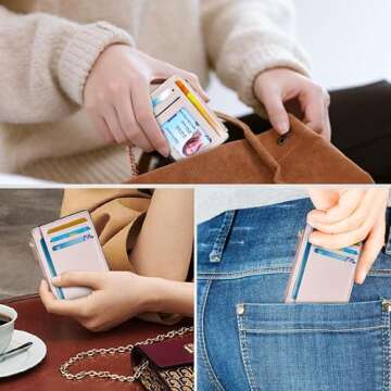 Tipmile Credit Card Holder for Women Slim Minimalist Front Pocket RFID Blocking Wallet Small Compact Card Case with ID Window