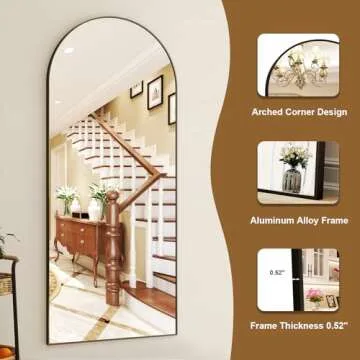 HARRITPURE 76"x34" Arched Full Length Mirror Free Standing Leaning Mirror Hanging Mounted Mirror Aluminum Frame Modern Simple Home Decor for Living Room Bedroom Cloakroom, Black