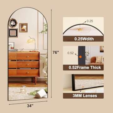 HARRITPURE 76"x34" Arched Full Length Mirror Free Standing Leaning Mirror Hanging Mounted Mirror Aluminum Frame Modern Simple Home Decor for Living Room Bedroom Cloakroom, Black