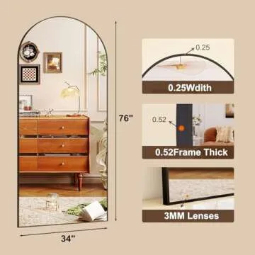 HARRITPURE 76"x34" Arched Full Length Mirror Free Standing Leaning Mirror Hanging Mounted Mirror Aluminum Frame Modern Simple Home Decor for Living Room Bedroom Cloakroom, Black