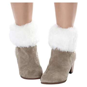 Bhwin Women Faux Fur Wrist Cuffs Warmer Cover And Winter Faux Fur Boot Cuffs Knitting Leg Warmers Set (White)