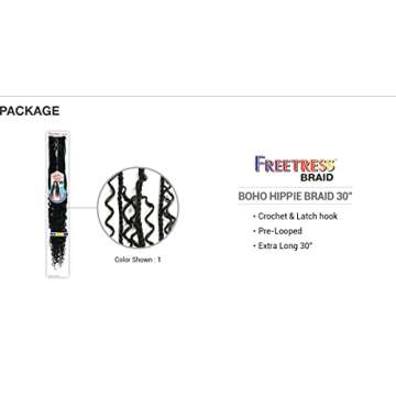 FreeTress Braids Synthetic Hair Crochet Braids Boho Hippie Braid 30 inches (6-pack, 1)