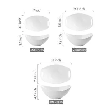 LAUCHUH Serving Bowls with Handles, Porcelain Serving Dishes White Nesting Bowls Mixing Bowl Set Sal...