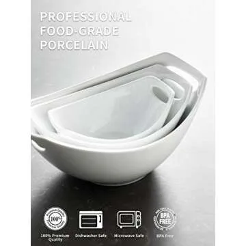 LAUCHUH Serving Bowls with Handles, Porcelain Serving Dishes White Nesting Bowls Mixing Bowl Set Salad Bowls for Entertaining, Party, Housewarming, Christmas, Baby Shower, Set of 3, 15/28/49 oz