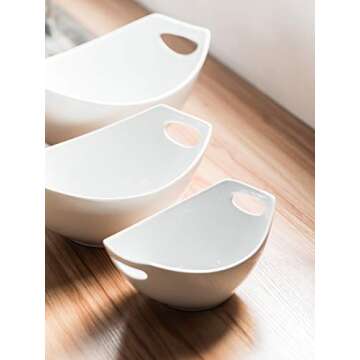 LAUCHUH Serving Bowls with Handles, Porcelain Serving Dishes White Nesting Bowls Mixing Bowl Set Salad Bowls for Entertaining, Party, Housewarming, Christmas, Baby Shower, Set of 3, 15/28/49 oz