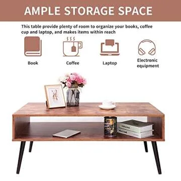 Iwell Rustic Brown Coffee Table with Storage Shelf