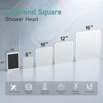 SR SUN RISE Luxury 16 Inch Extra Large Square Stainless Steel Shower Head High Pressure Rainfall Showerhead Ultra Thin Water Saving Polished Chrome 2.5 Gpm