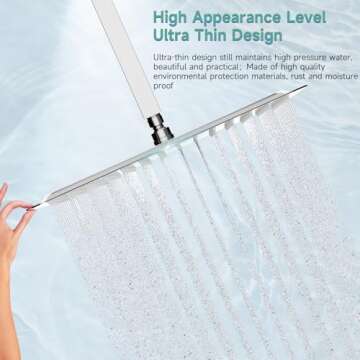 SR SUN RISE Luxury 16 Inch Extra Large Square Stainless Steel Shower Head High Pressure Rainfall Showerhead Ultra Thin Water Saving Polished Chrome 2.5 Gpm