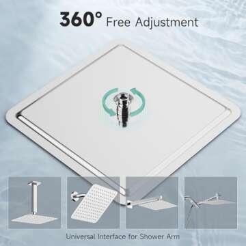 SR SUN RISE Luxury 16 Inch Extra Large Square Stainless Steel Shower Head High Pressure Rainfall Showerhead Ultra Thin Water Saving Polished Chrome 2.5 Gpm